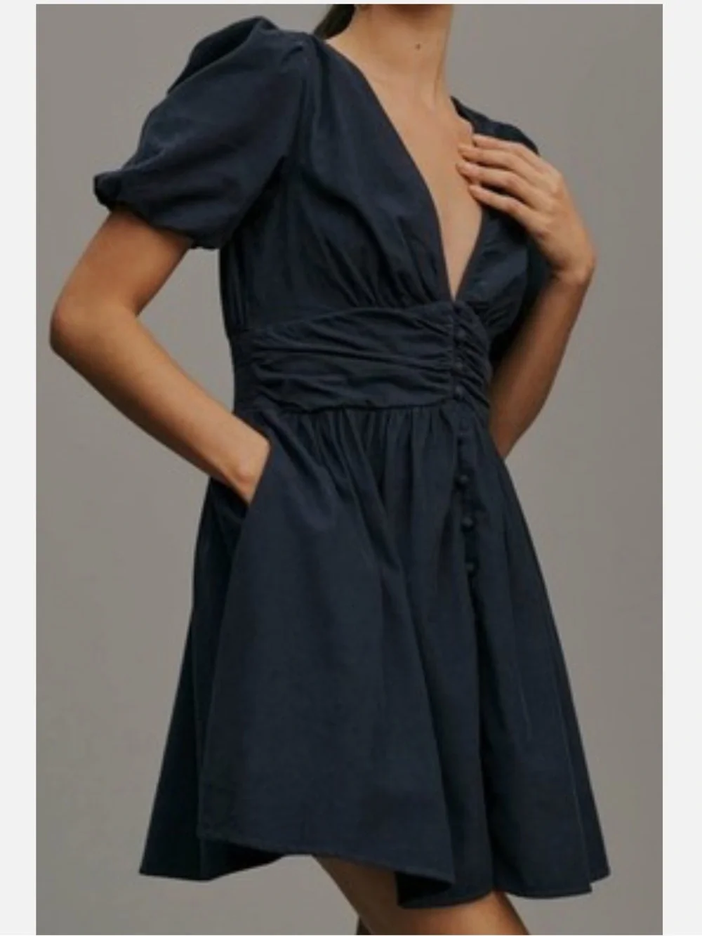 NWT Anthropologie The Katerina Button Front‎ Mini Dress Size M Corduroy Navy